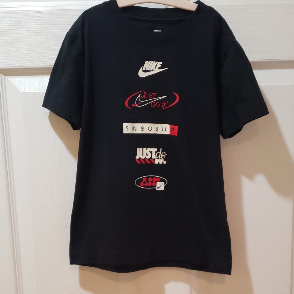 Nike Kids Black Tee with Red and White Graphics. Size 6-7 Yr old